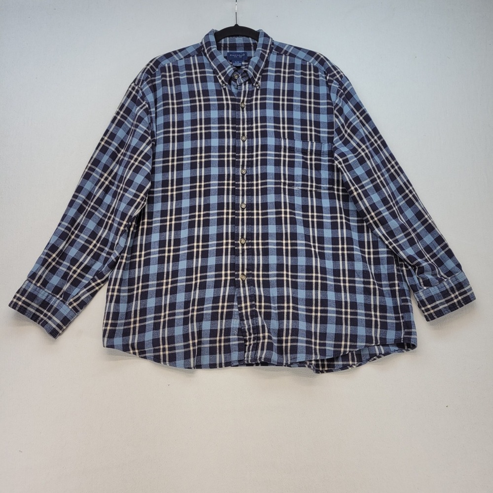 Towncraft Button Down Shirt Mens XL Blue Plaid Long Sleeve Cotton Flannel Style